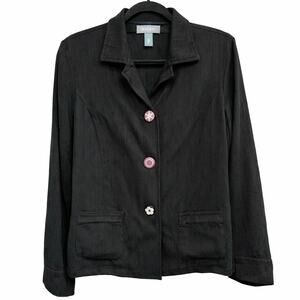 Koret Petite Blazer Jacket Medium Petite Black Textured Button Front Career